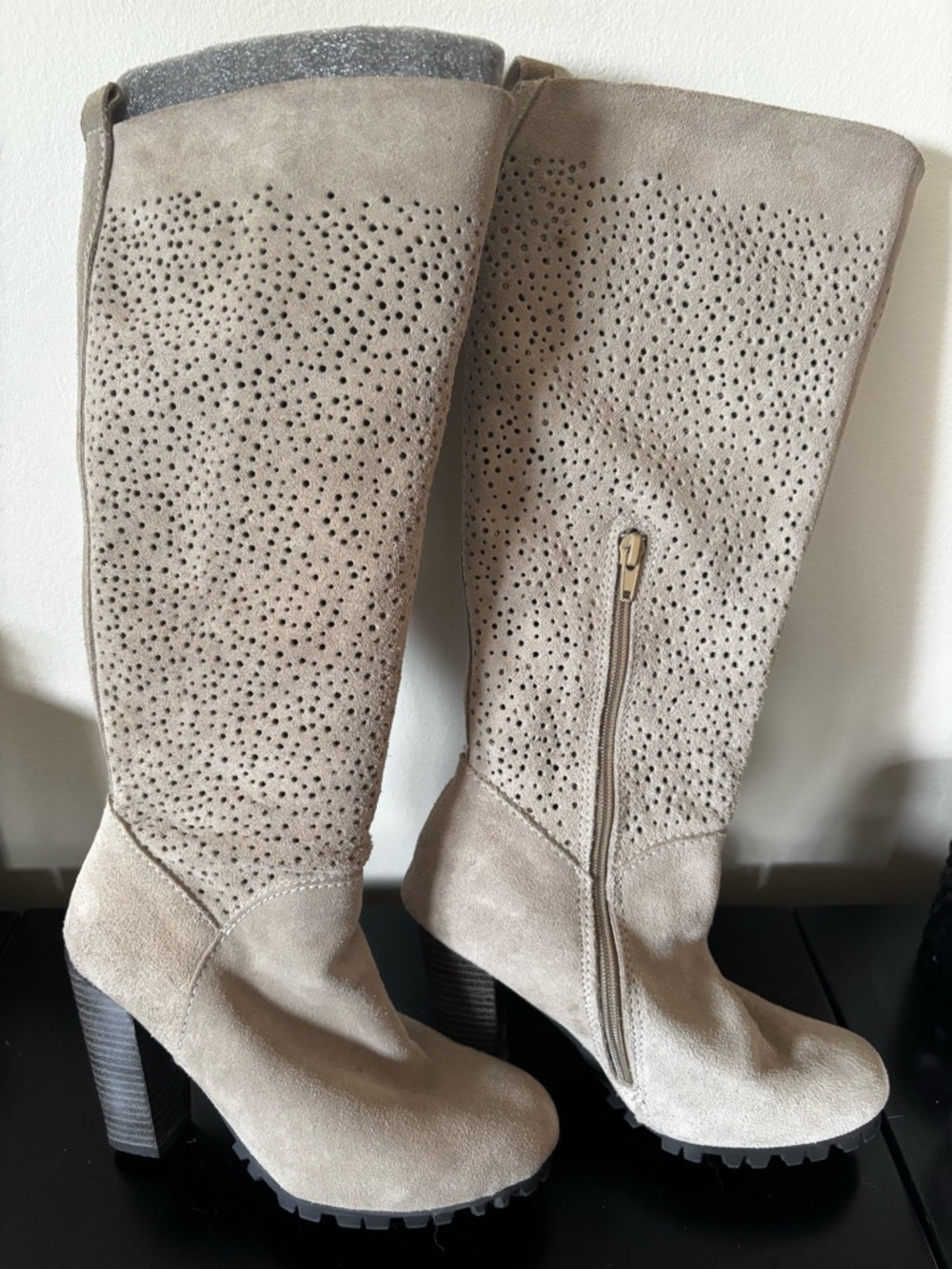 Women’s Suede Taupe Knee-High Heeled Boots